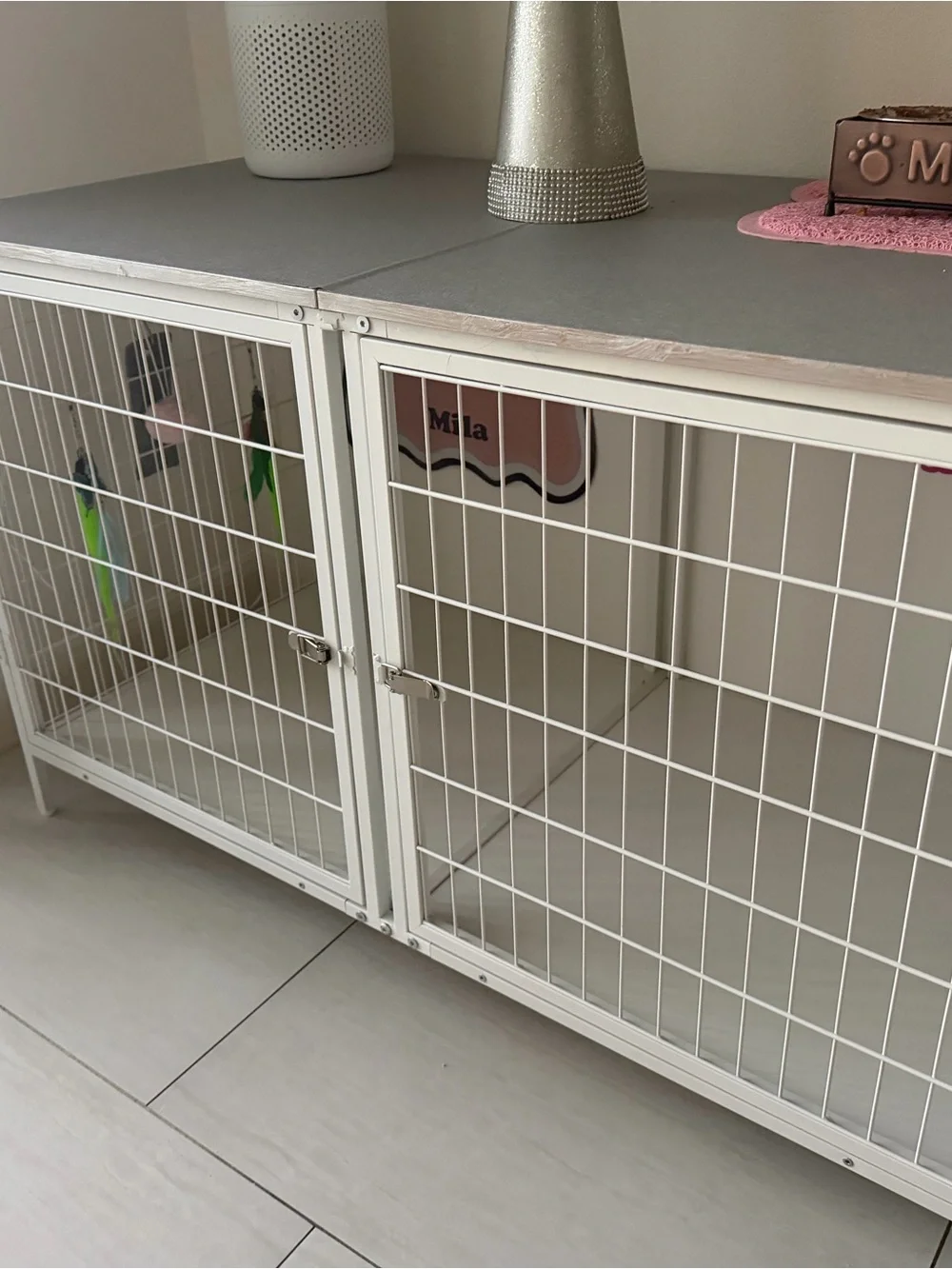 White Metal Grid Pet Crate Storage Cabinet - White